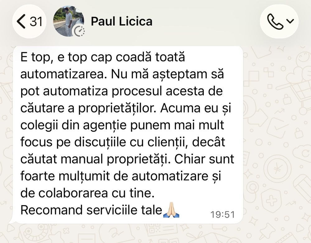 Mesaj primit pe whatsapp de la Paul Licica