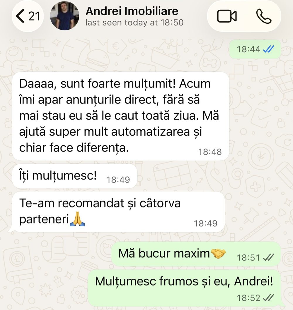 Mesaj primit pe whatsapp de la Andrei Imobiliare