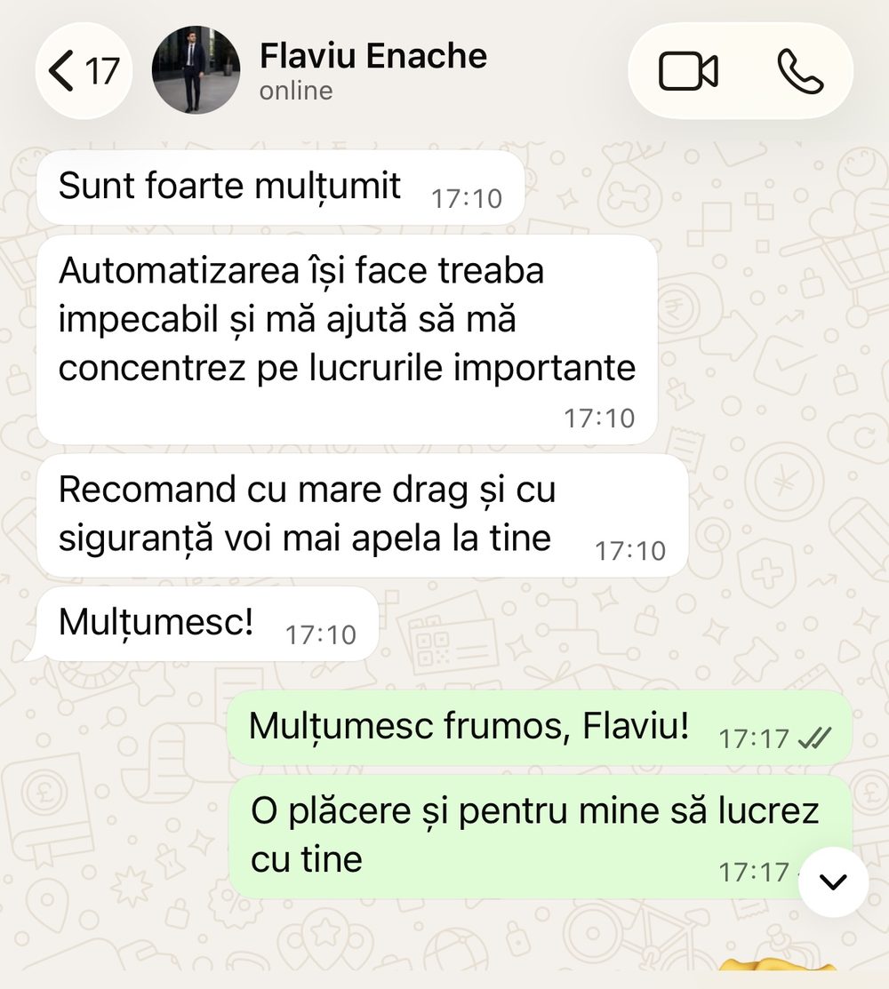 Mesaj primit pe whatsapp de la Flaviu Enache